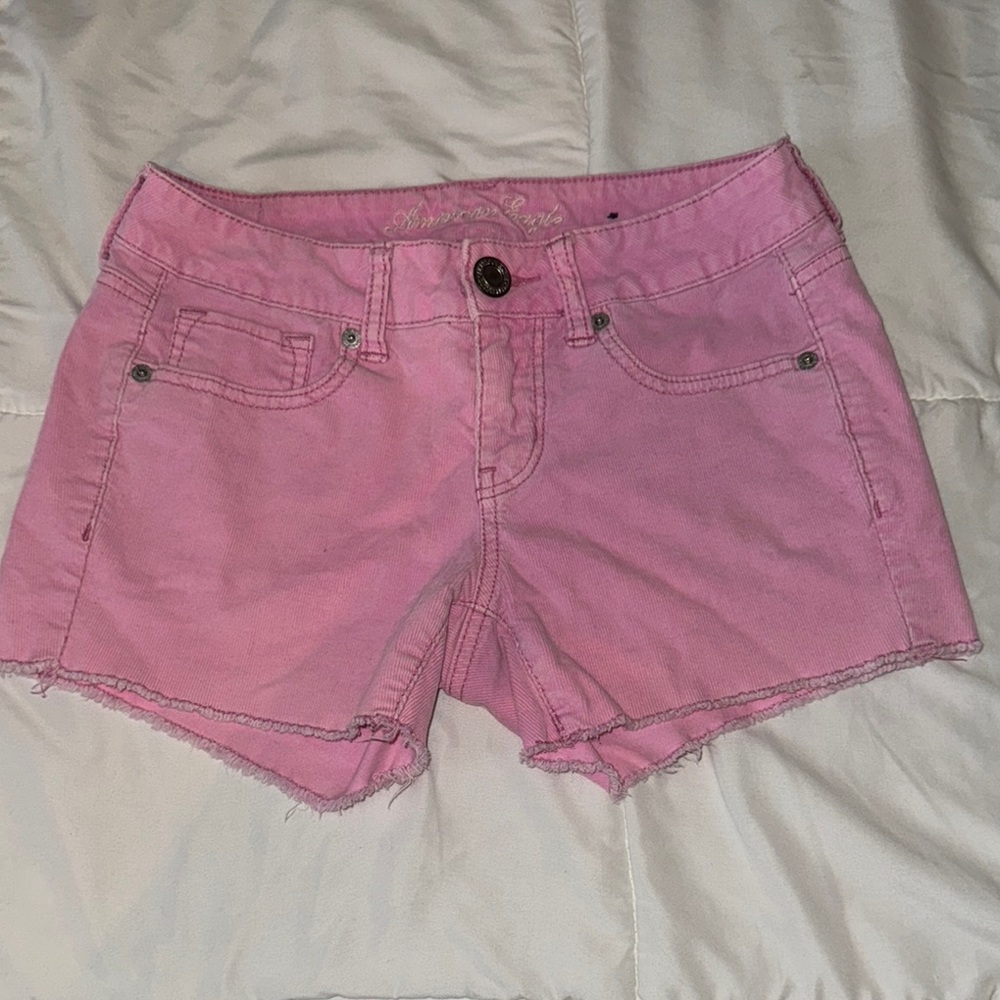 American Eagle Outfitters Pink Jean Shorts with Frayed Hem